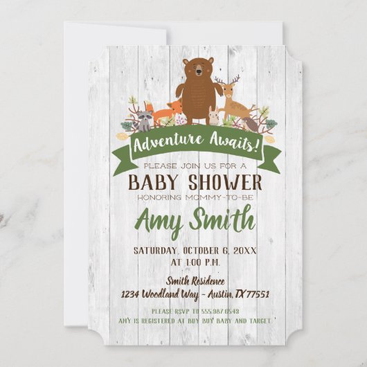 Woodland Baby shower Herfst Rustic Invitation Kaart (Voorkant)