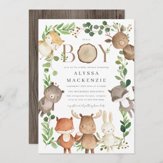 Woodland Baby Shower Invitation (Devant / Derrière)