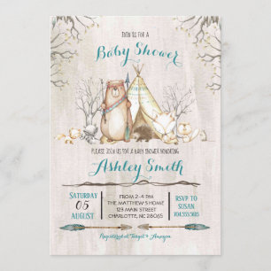 Woodland Baby shower Invitation, beer jongen Kaart
