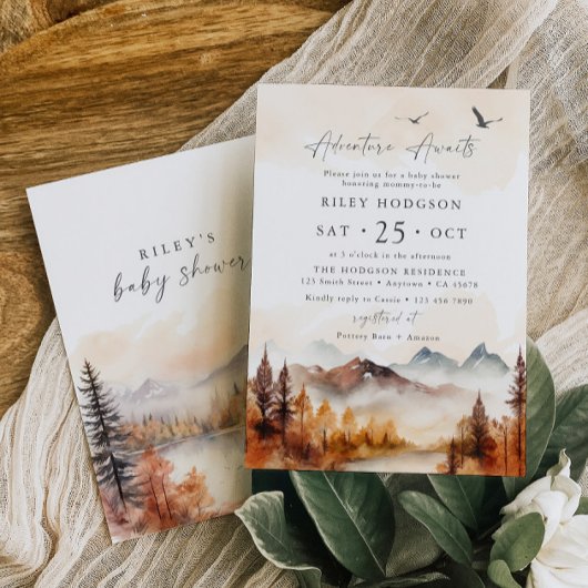 Woodland Baby shower Invitation Boy Fall Mountains