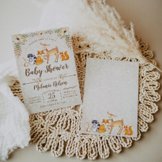 Woodland Baby shower Invitation Deer Fox Animal Kaart