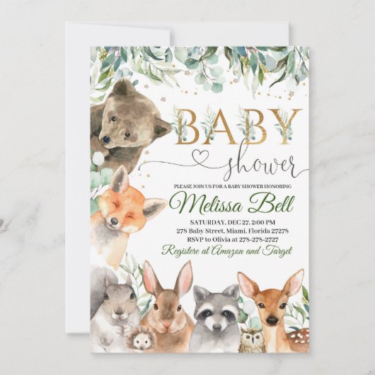 Woodland Baby shower Invitation garçon, ours Fox (Devant)