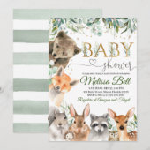 Woodland Baby shower Invitation garçon, ours Fox (Devant / Derrière)