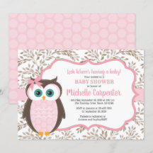Woodland baby shower Invitation Girl Pink Brown