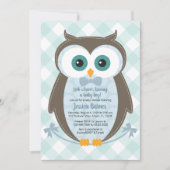 Woodland baby shower invitation hibou garçon bleu (Devant)