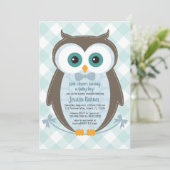 Woodland baby shower invitation hibou garçon bleu (Debout devant)