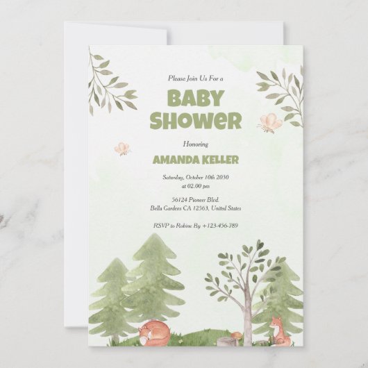 Woodland Baby shower Invitation Kaart (Voorkant)
