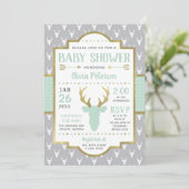 Woodland Baby shower Invitation, Mint, Grijs Kaart (Staand voorkant)