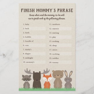 Woodland Baby Shower 'Maak Moeder's Zin Af' Spel Flyer