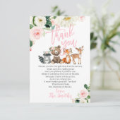 Woodland Baby shower Merci Cartes pour une fille (Debout devant)