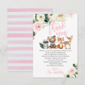 Woodland Baby shower Merci Cartes pour une fille (Devant / Derrière)