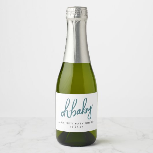 Woodland Baby shower Mini Mousserende Wijn Label Sparkling Wijnetiket (Voorkant)