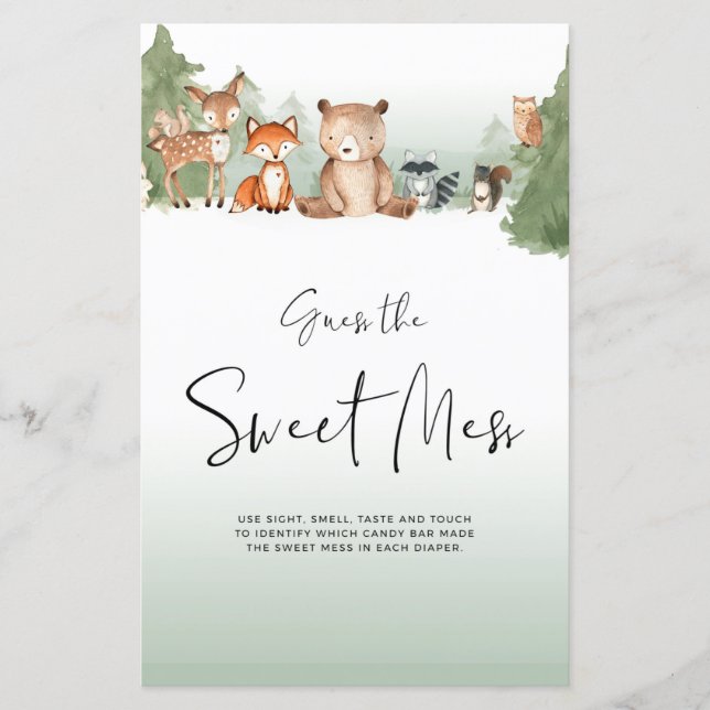 Woodland Baby shower Mini Sign. Raad de Mess (Voorkant)