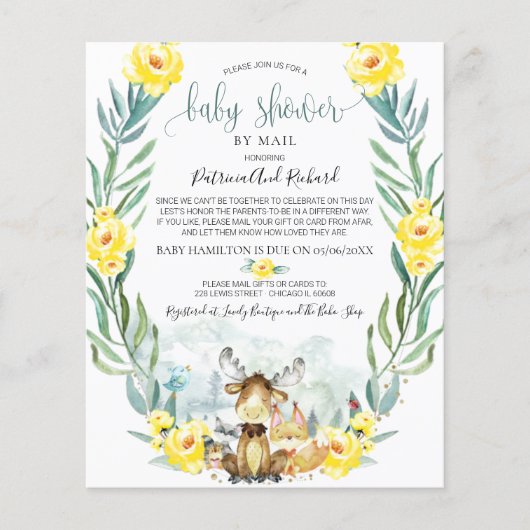 Woodland Baby shower per postbudget uitnodiging (Voorkant)