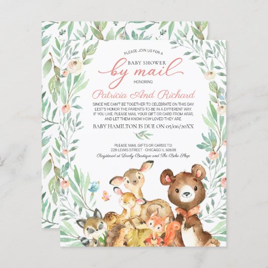 Woodland Baby shower per postbudget uitnodiging (Voorkant / Achterkant)