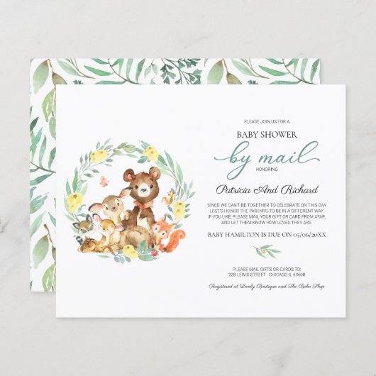 Woodland Baby shower per postbudget uitnodiging (Voorkant / Achterkant)