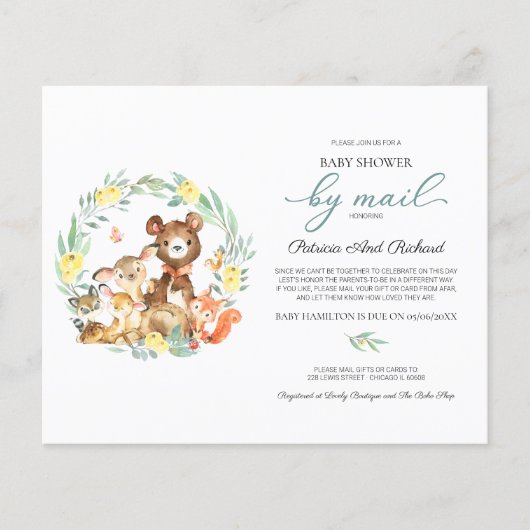 Woodland Baby shower per postbudget uitnodiging (Voorkant)
