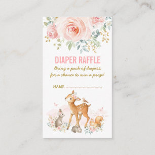 Woodland Baby shower Pink Floral Diaper Raffle Informatiekaartje