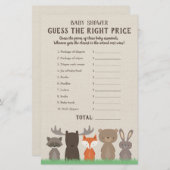 Woodland Baby shower Price is Right Game Kaarten (Voorkant / Achterkant)