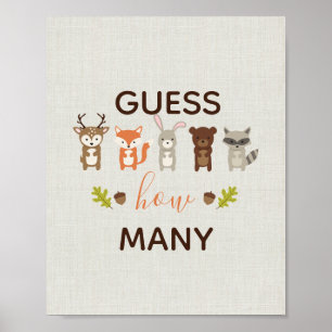 Woodland Baby shower Raad eens hoeveel teken Poster