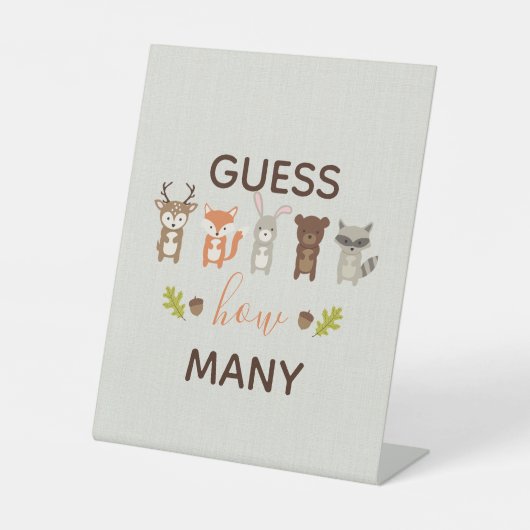 Woodland Baby shower Raad eens hoeveel teken Reclamebord Met Voetstuk (Voorkant)