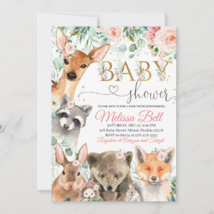 Woodland Baby Shower Uitnodiging Meisje, Beer Vos