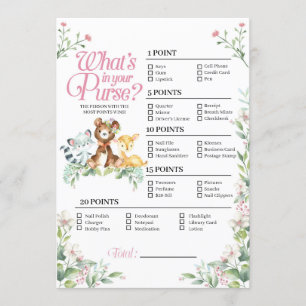 Woodland Baby shower Wat is er in je Purse Game? Kaart
