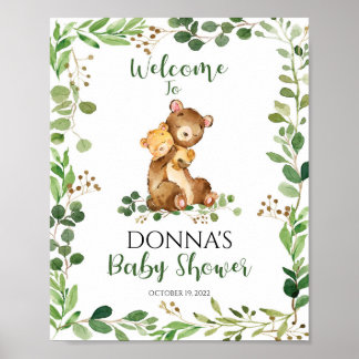 Woodland Baby shower Welkomstteken Beer Poster