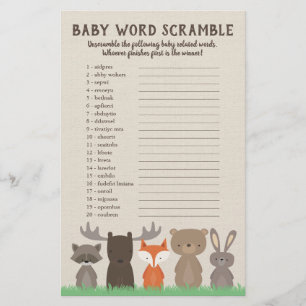Woodland Baby shower Word Scramble Game Kaarten