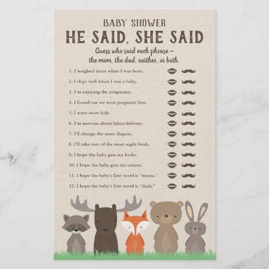 Woodland Baby shower zei dat ze Kaarten zei (Voorkant)