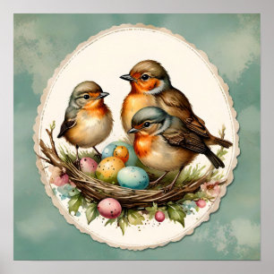 Woodland Baby Spring Robins. Lente. Easter. Poster
