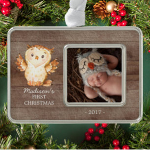 Woodland Baby's 1e Kerstmis Foto Ornament