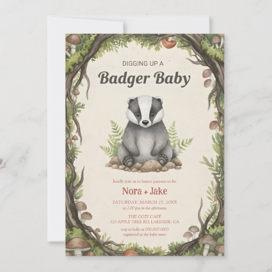 Woodland badger baby shower kaart (Voorkant)