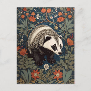 Woodland Badger William Morris geïnspireerd Briefkaart