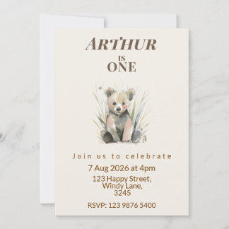 Woodland Bear First Birthday Invitation Kaart