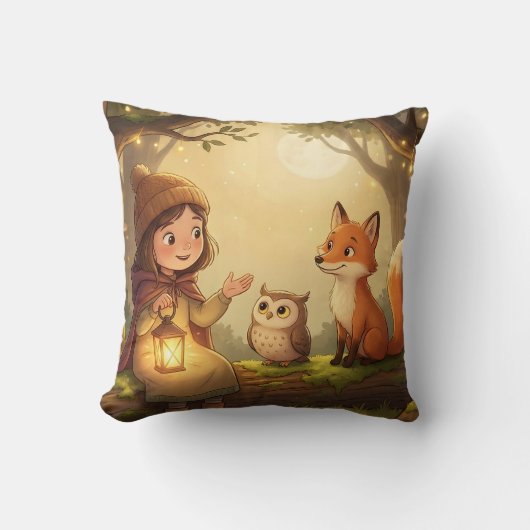 Woodland Bedtime Story Nursery Throw Pillow Kussen (Voorkant)