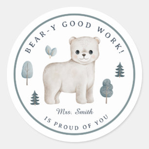 Woodland Beer Aangepaste Leraar Beloning Motivatie Ronde Sticker