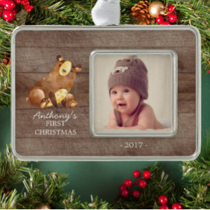 Woodland Beer Baby's 1e Kerstmis Foto Ornament