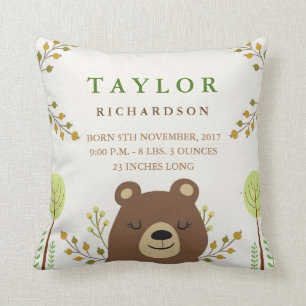 Woodland Beer Birth Announcement Pillow Kussen