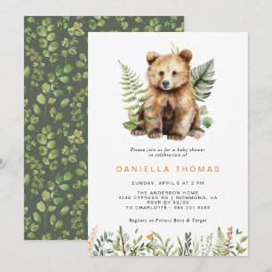 Woodland Beer Cub   Modern Neutraal Baby shower Kaart