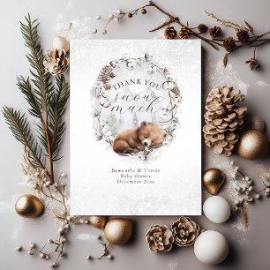 Woodland Beer Koud buiten Winter Baby shower Bedankkaart