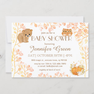 Woodland Beer Owls Fox Baby Shower Invitations Kaart