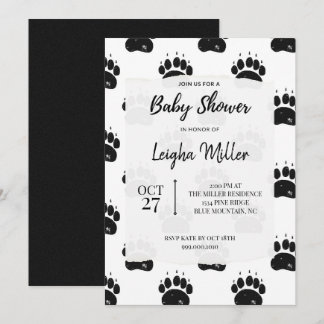 Woodland Beer Paw Print Baby shower Kaart