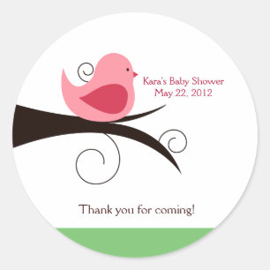 Woodland Birdie (roze) Baby shower Favor Sticker