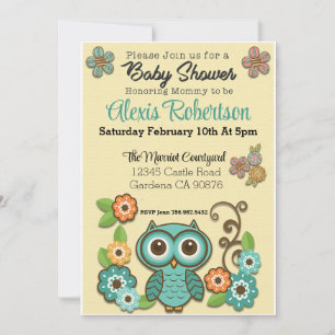 Woodland Blauwgroen uil Baby shower uitnodiging