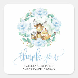 Woodland Bloemen Groene Baby Shower Bedankt Vierkante Sticker