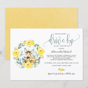 Woodland Bloemen Groene Drive By Baby Shower Kaart