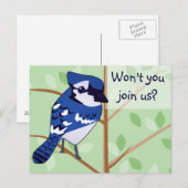 Woodland Blue Jay Invitation carte postale (Devant / Derrière)