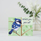 Woodland Blue Jay Invitation carte postale (Debout devant)