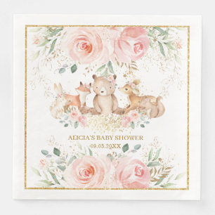 Woodland Blush Pink Floral Baby shower Birthday N Servet